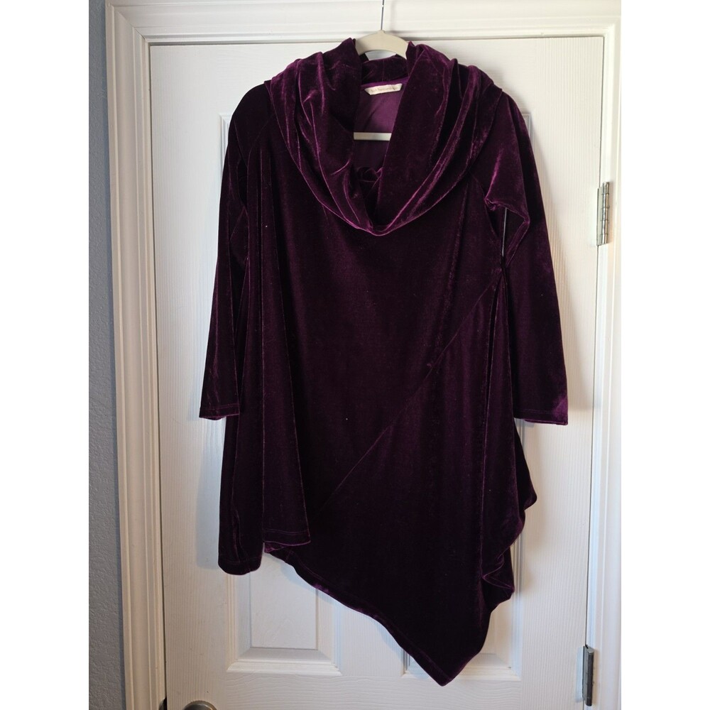 Soft Surroundings Lagenlook Velvet Tunic Top Cowl Neck Asymmetric Hem Purple XS